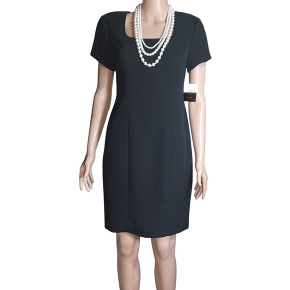LIZ CLAIBORNE NWT Women's Petite Size 6 Black Casual Square Neck Pencil Dress - Picture 2 of 6